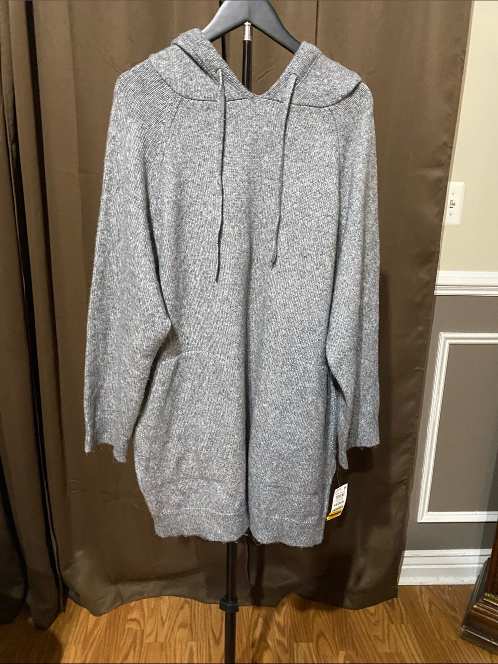 Macy's Gray Hooded Knit Tunic with Pockets
